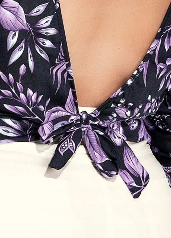 Marguerite - Blusa Folhas Roxa com Costas Vazadas Plus Size 3