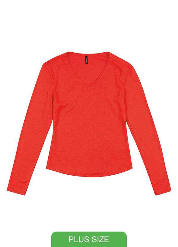Habana - Blusa Frminina Plus com Decote em V Laranja
