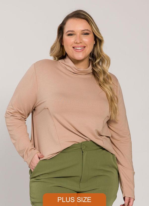 Lisamour - Blusa Gola Alta de Manga Longa Marrom