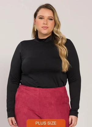 Lisamour - Blusa Gola Alta de Manga Longa Preta - LISAMOUR