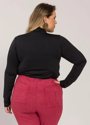 Lisamour - Blusa Gola Alta de Manga Longa Preta - LISAMOUR