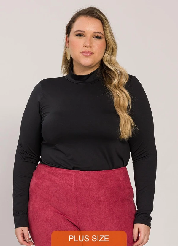 Lisamour - Blusa Gola Alta de Manga Longa Preta