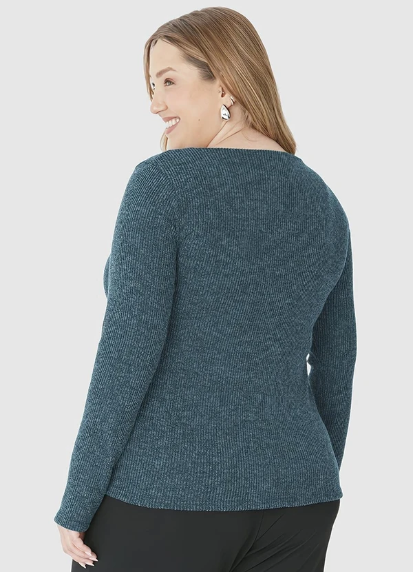 Malwee - Blusa Justa Canelada em Tricot Plus Azul 2