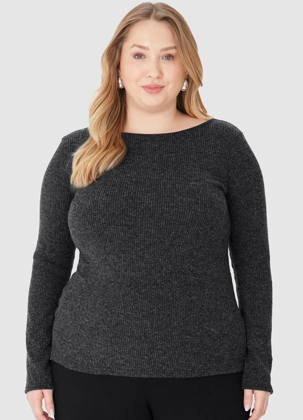 Malwee - Blusa Justa Canelada em Tricot Plus Preto