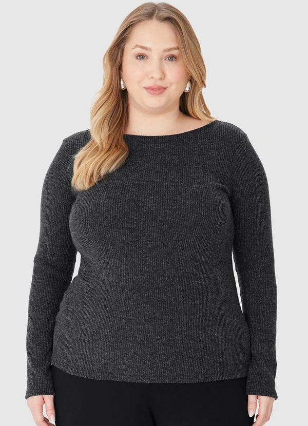 Malwee - Blusa Justa Canelada em Tricot Plus Preto