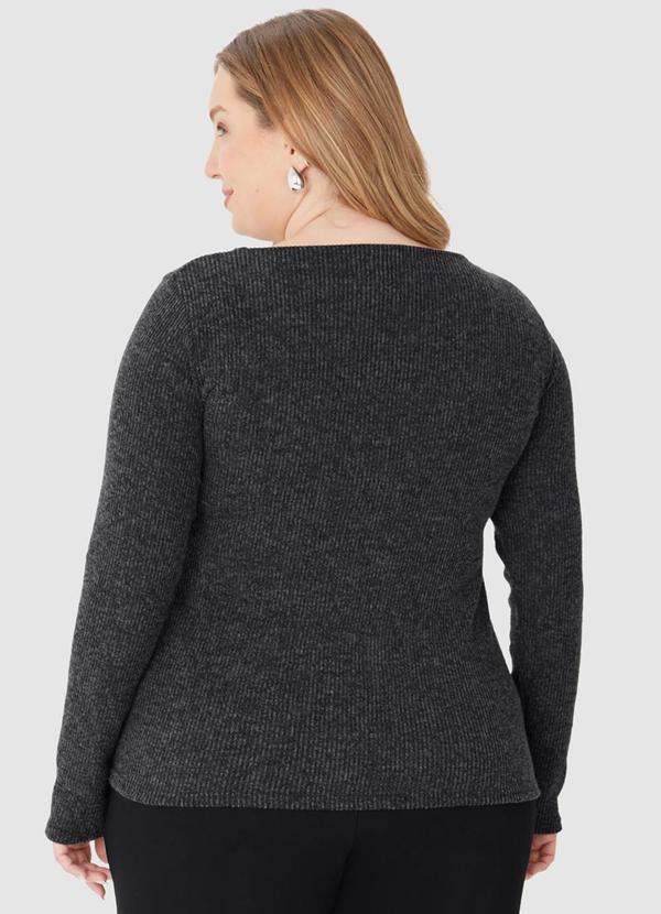Malwee - Blusa Justa Canelada em Tricot Plus Preto 2