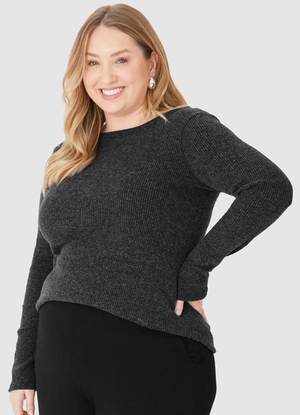 Malwee - Blusa Justa Canelada em Tricot Plus Preto 4