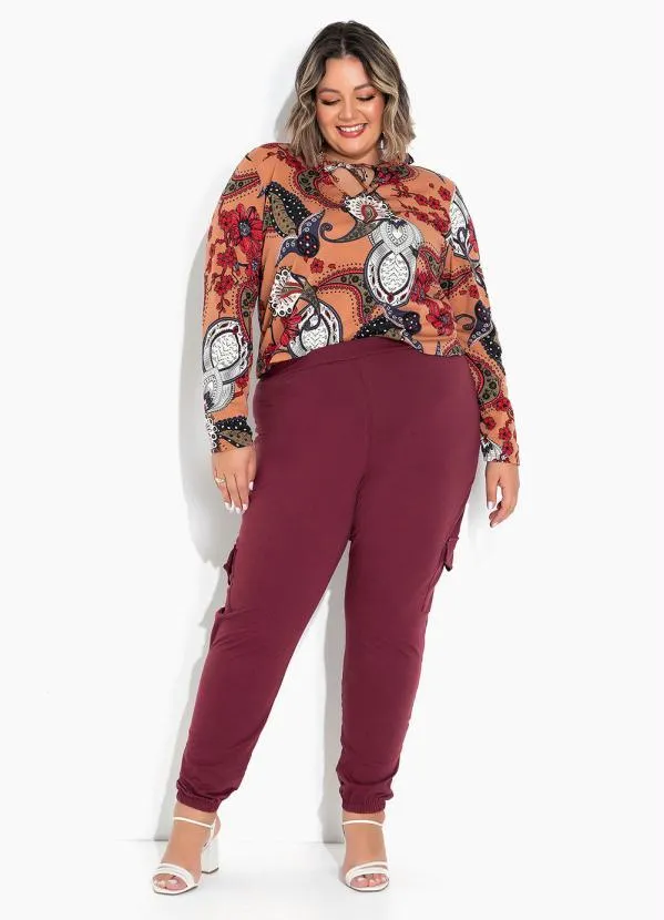 Marguerite - Blusa Lenço Marrom com Gola Frufru Plus Size 4