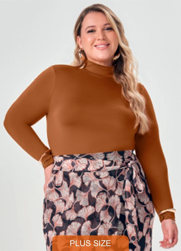 Lisamour - Blusa Lisa de Manga Longa Marrom