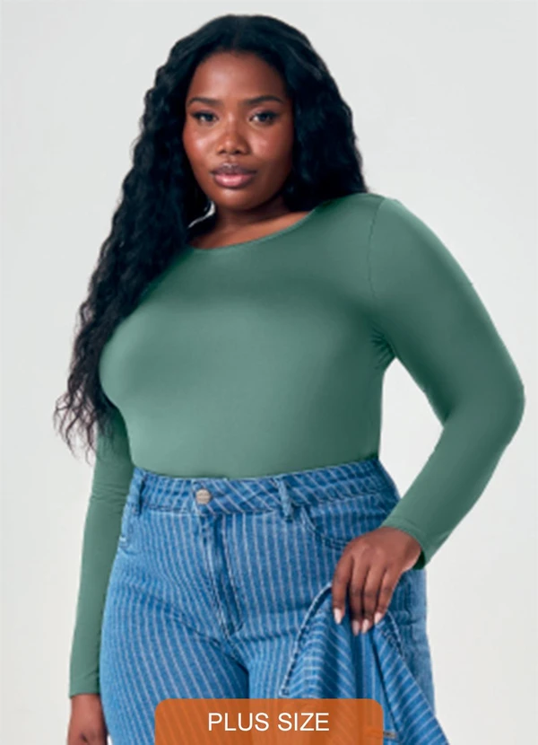 Lisamour - Blusa Lisa de Manga Longa Verde