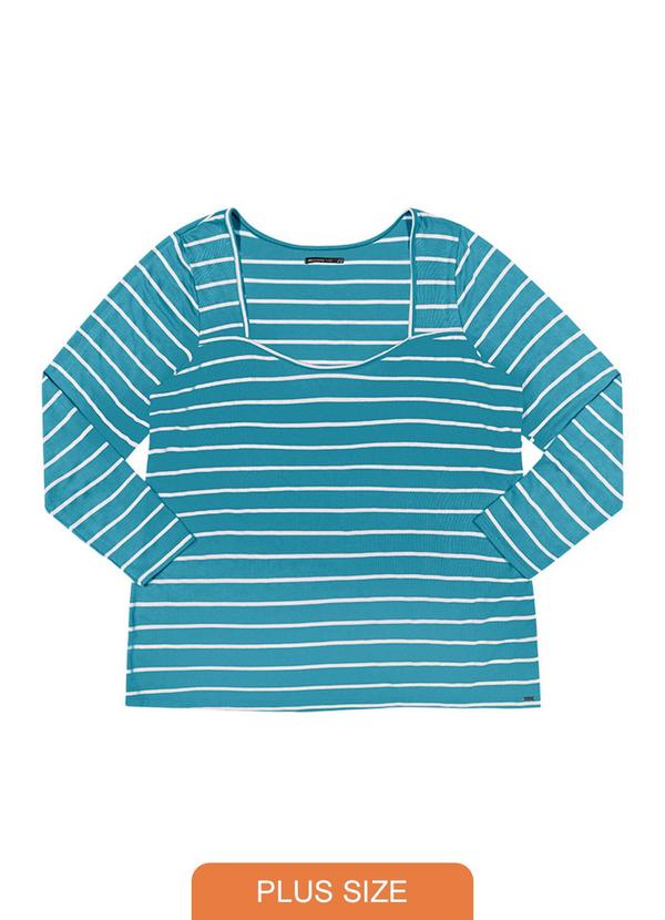Rezzato - Blusa Listrada Manga Longa Plus SizeAzul