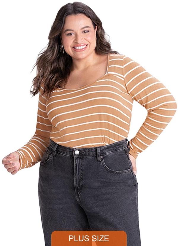 Rezzato - Blusa Listrada Manga Longa Plus SizeMarrom