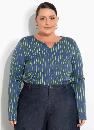 Marguerite - Blusa Listras Azul com Mangas Plus Size - MARGUERITE