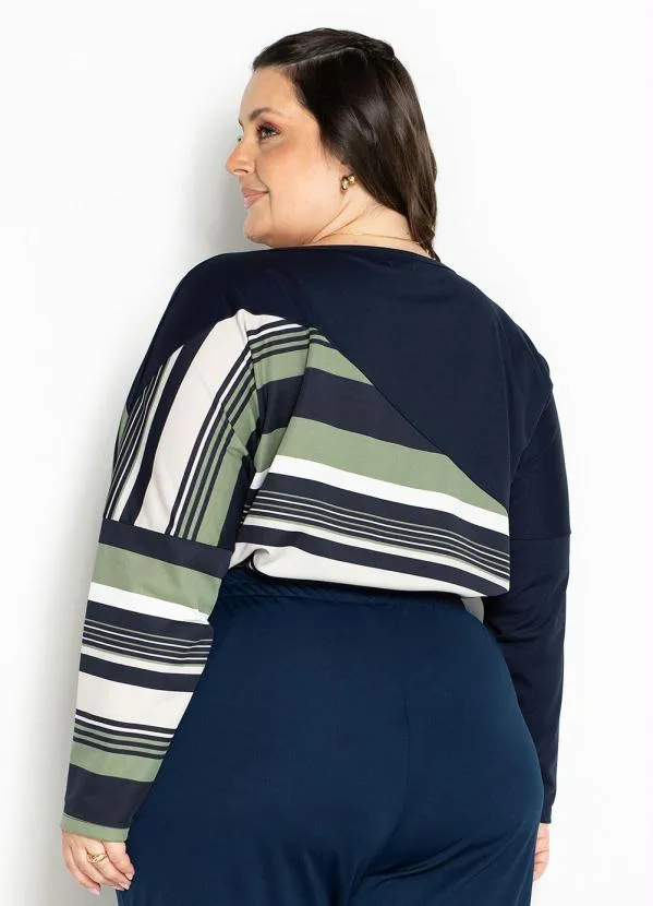 Marguerite - Blusa Listras Verde com Recortes Plus Size 2
