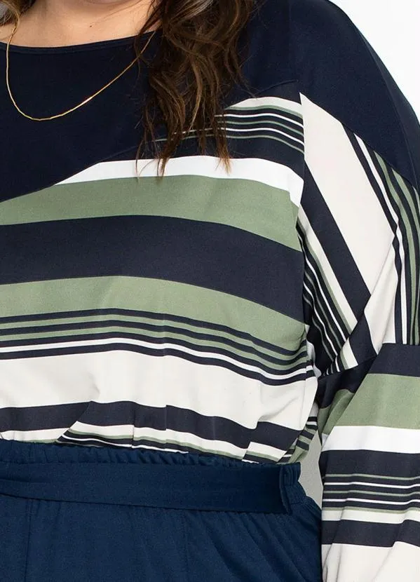 Marguerite - Blusa Listras Verde com Recortes Plus Size 3