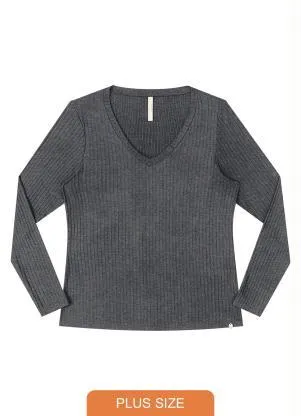 Lunender Mais Mulher - Blusa Malha Canelado Tracy Mescla Escuro - LUNENDER MAIS MULHER
