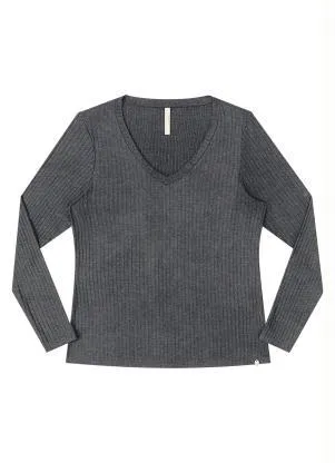 Lunender Mais Mulher - Blusa Malha Canelado Tracy Mescla Escuro - LUNENDER MAIS MULHER
