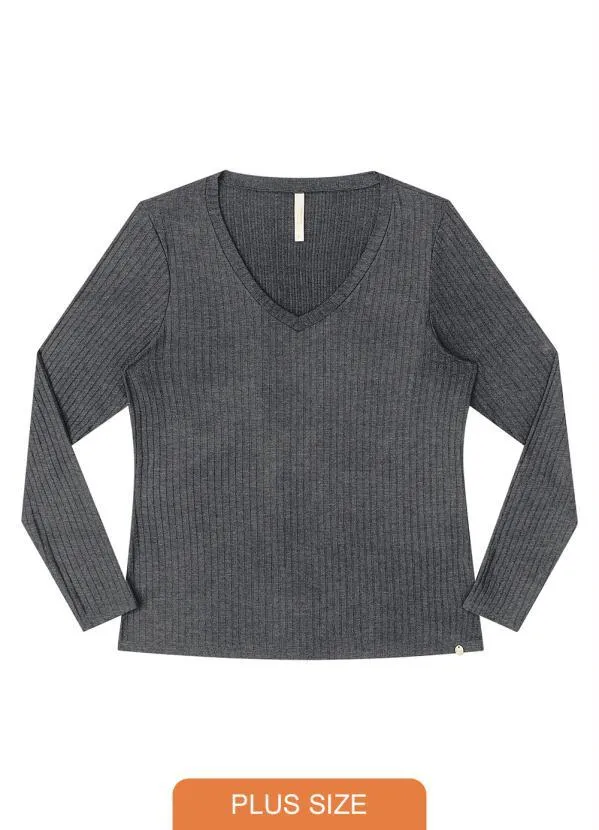 Lunender Mais Mulher - Blusa Malha Canelado Tracy Mescla Escuro