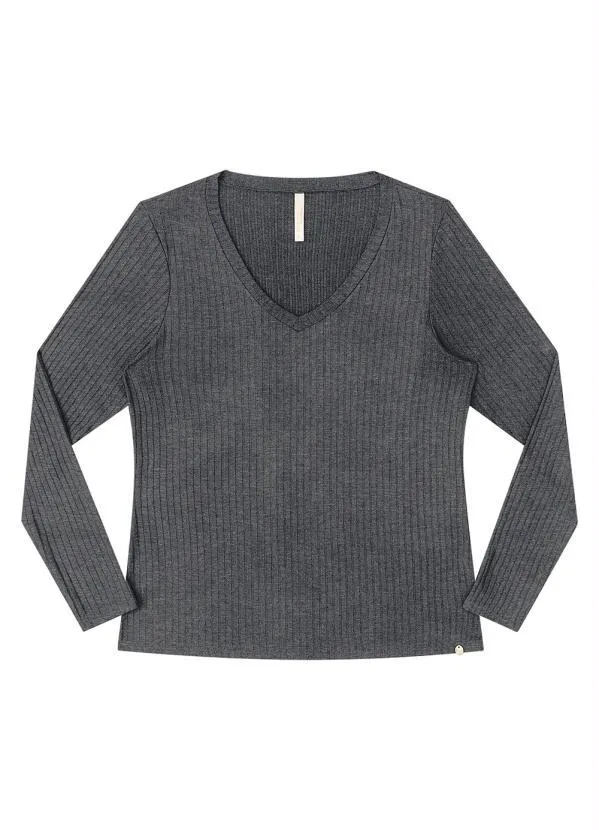 Lunender Mais Mulher - Blusa Malha Canelado Tracy Mescla Escuro 2