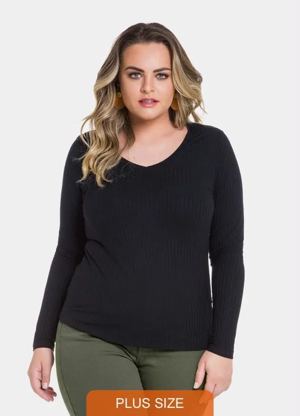 Lunender Mais Mulher - Blusa Malha Canelado Tracy Preto Reativo