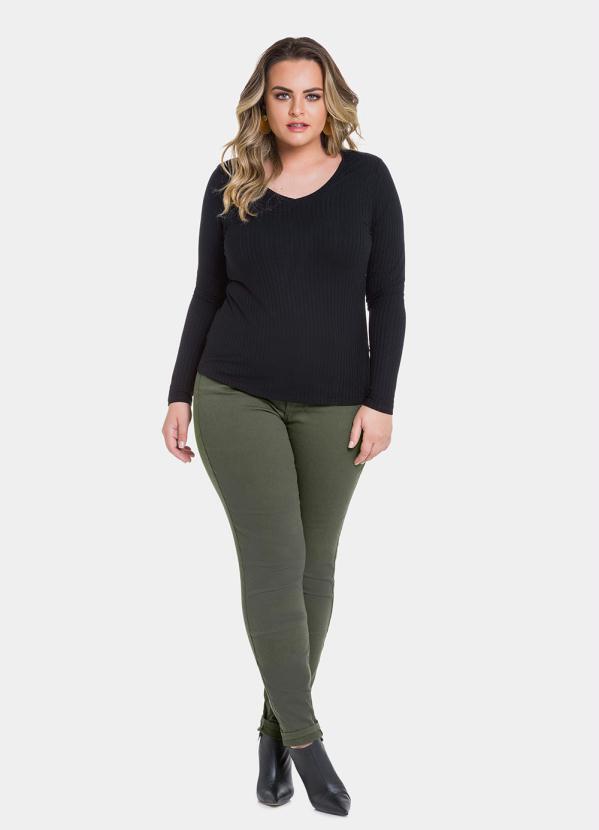 Lunender Mais Mulher - Blusa Malha Canelado Tracy Preto Reativo