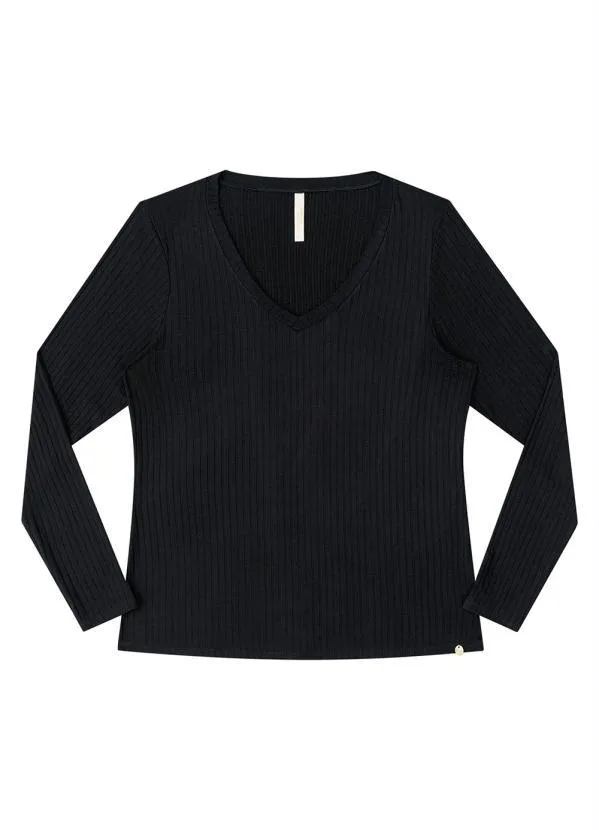 Lunender Mais Mulher - Blusa Malha Canelado Tracy Preto Reativo 4