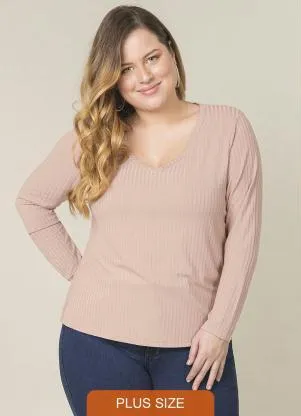 Lunender Mais Mulher - Blusa Malha Canelado Tracy Rosa - LUNENDER MAIS MULHER