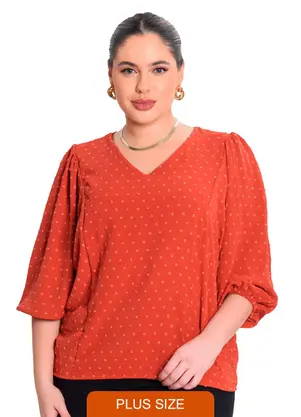 Secret Glam - Blusa Manga 7/8 Air Flow Poa Terracota - SECRET GLAM