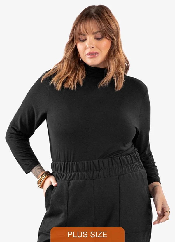 Secret Glam - Blusa Manga 7/8 Viscotorcion Plus Size Preto
