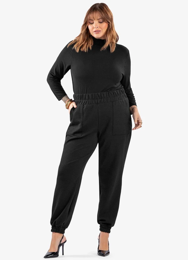 Secret Glam - Blusa Manga 7/8 Viscotorcion Plus Size Preto