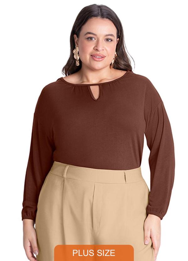 Rezzato - Blusa Manga Ampla Plus Size Feminino Marrom