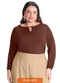 Outlet - Blusa Manga Ampla Plus Size Feminino Marrom - variação: Marrom