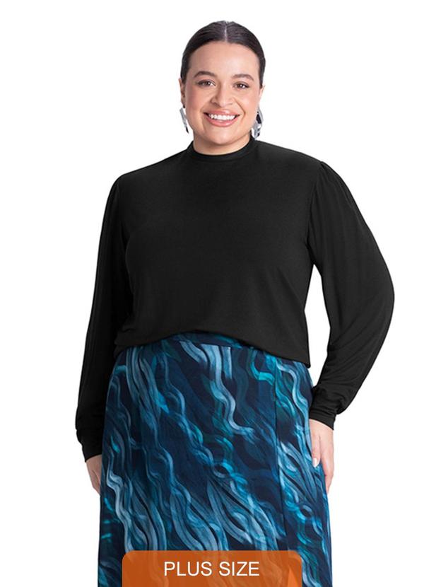 Rezzato - Blusa Manga Bufante Plus Size Feminino Preto