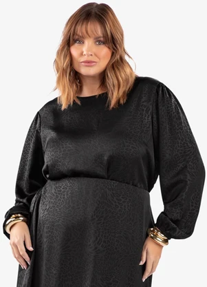 Secret Glam - Blusa Manga Bufante Plus Size Preto - SECRET GLAM