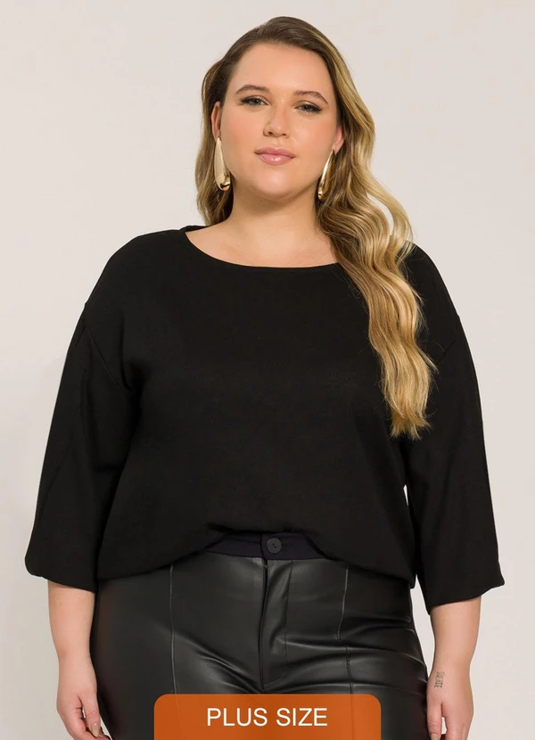 Lisamour - Blusa Manga Longa Ampla Preta