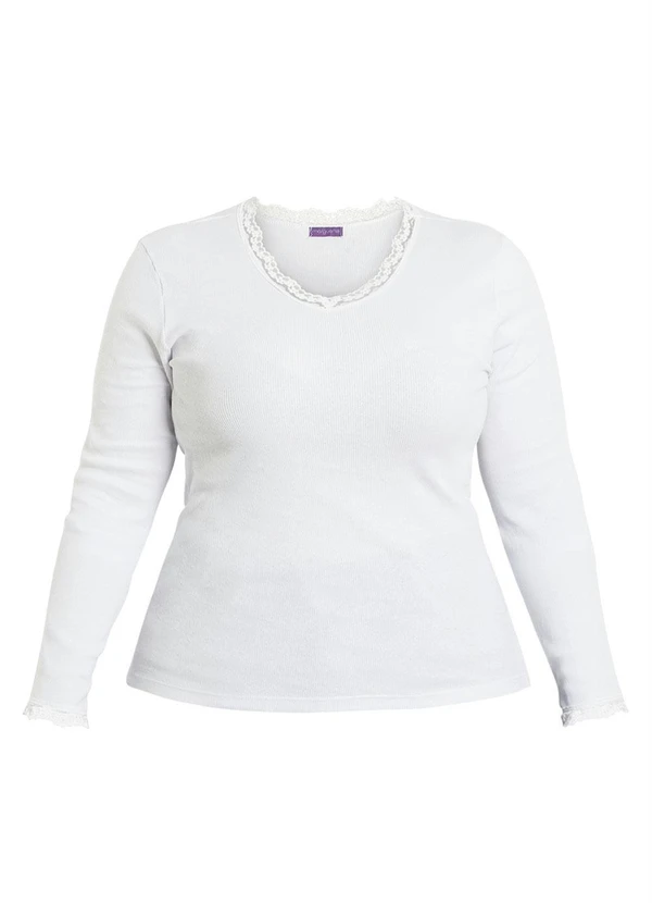 Marguerite - Blusa Manga Longa Branca Plus Size