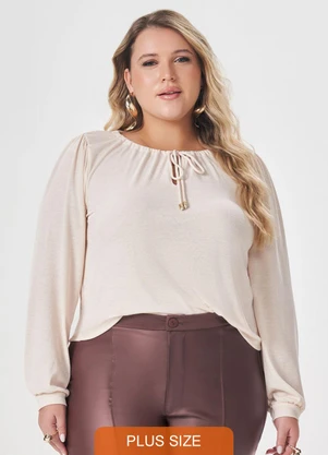 Lisamour - Blusa Manga Longa com Amarração Bege - LISAMOUR