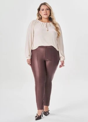 Lisamour - Blusa Manga Longa com Amarração Bege - LISAMOUR