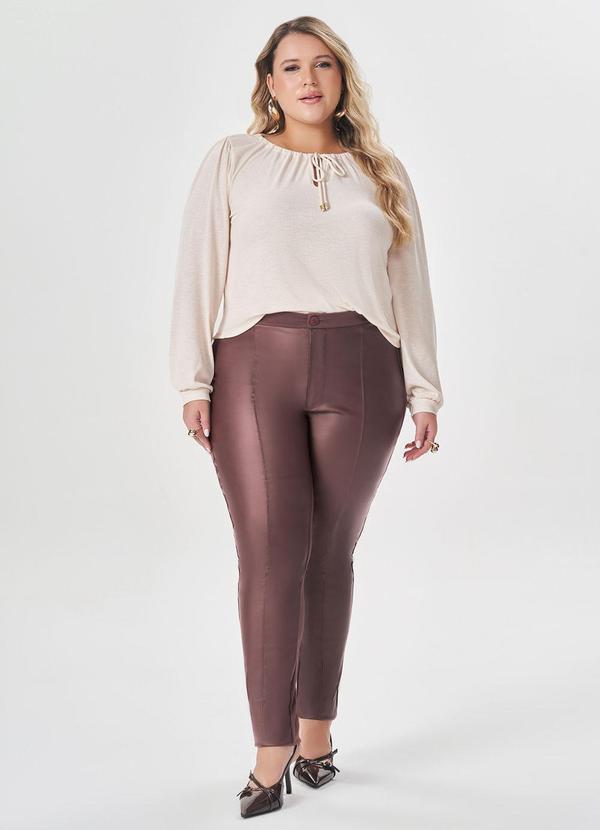 Lisamour - Blusa Manga Longa com Amarração Bege 2