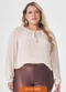 Lisamour - Blusa Manga Longa com Amarração Vermelha - variação: Bege