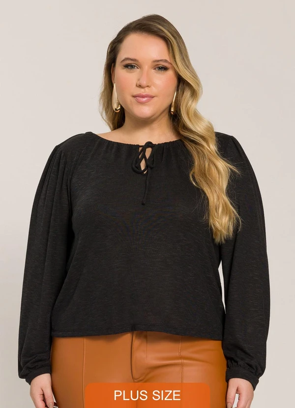 Lisamour - Blusa Manga Longa com Amarração Preta 1