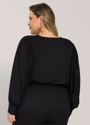 Lisamour - Blusa Manga Longa com Pregas nos Ombros Preto - LISAMOUR