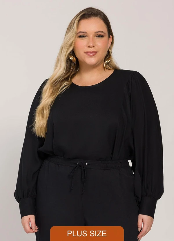 Lisamour - Blusa Manga Longa com Pregas nos Ombros Preto 1