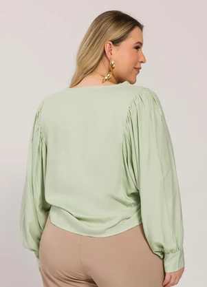 Lisamour - Blusa Manga Longa com Pregas nos Ombros Verde - LISAMOUR