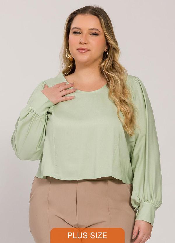 Lisamour - Blusa Manga Longa com Pregas nos Ombros Verde