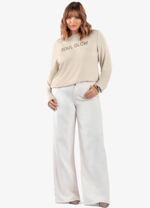 Secret Glam - Blusa Manga Longa com Rebite Plus Size Bege - SECRET GLAM