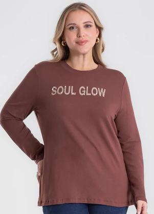 Secret Glam - Blusa Manga Longa com Rebite Plus Size Marrom - SECRET GLAM