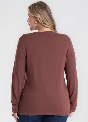 Secret Glam - Blusa Manga Longa com Rebite Plus Size Marrom - SECRET GLAM