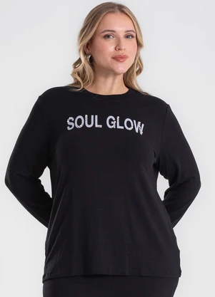 Secret Glam - Blusa Manga Longa com Rebite Plus Size Preto - SECRET GLAM