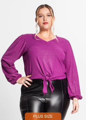 Secret Glam - Blusa Manga Longa em Ribana Canelada Roxo - SECRET GLAM